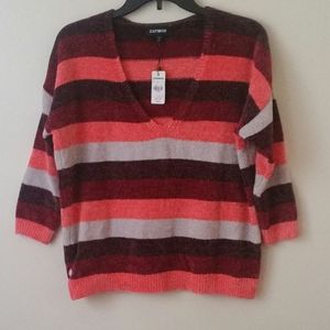Express women petit sweater v neck stripe